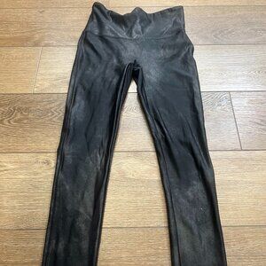 Spanx Pants Womens Black Metallic Shimmer Leggings Shine Shapewear Sz M Petite